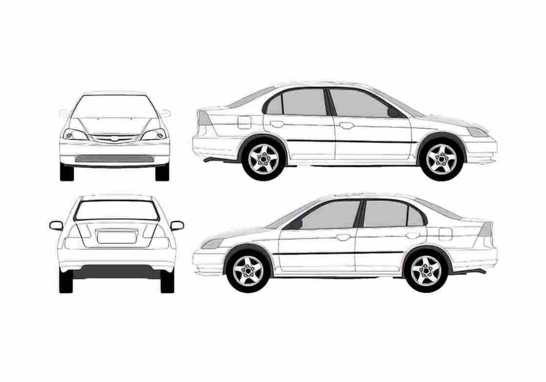 Blueprint Honda Civic Sedan 2002 A4 Photo Print