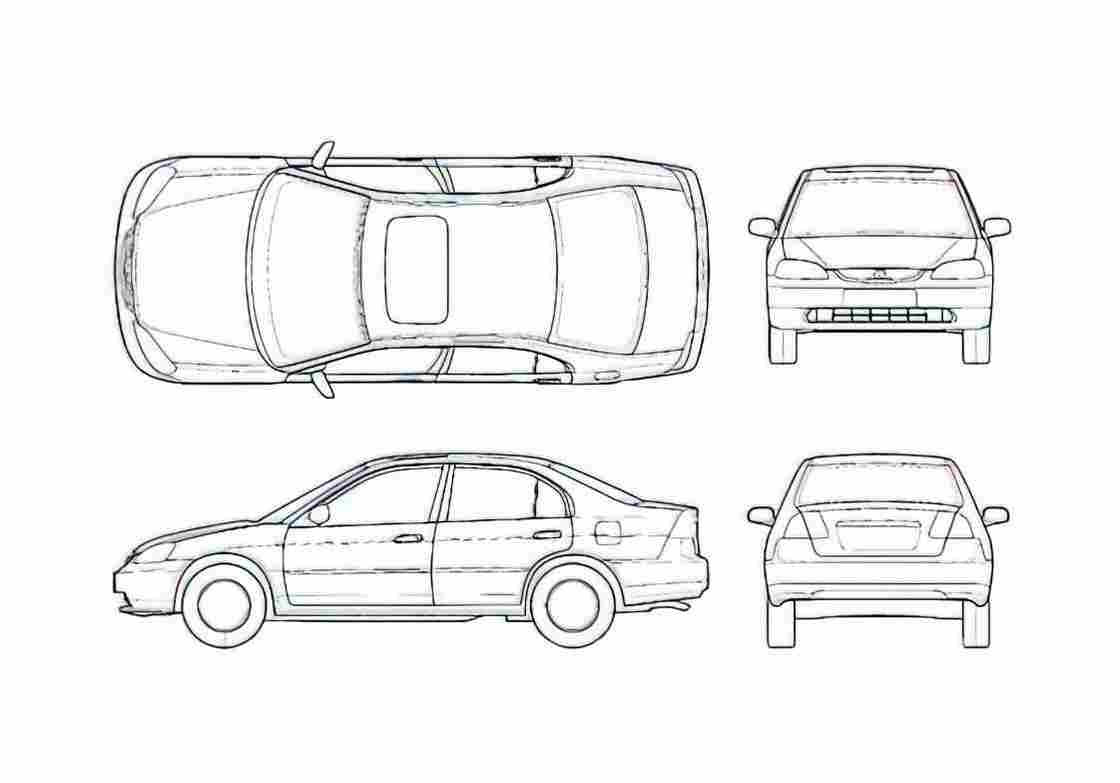 Blueprint Honda Civic Sedan 2004 A4 Photo Print