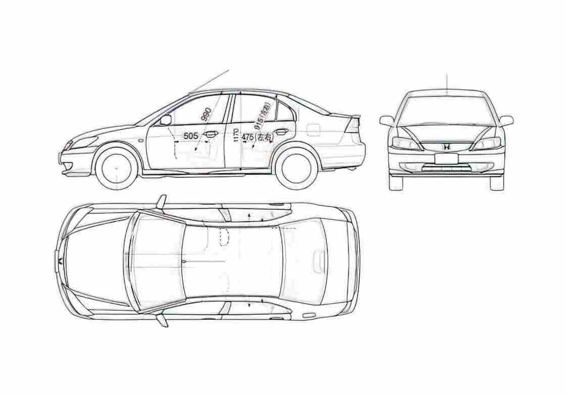 Blueprint Honda Civic Sedan 2005 A4 Photo Print