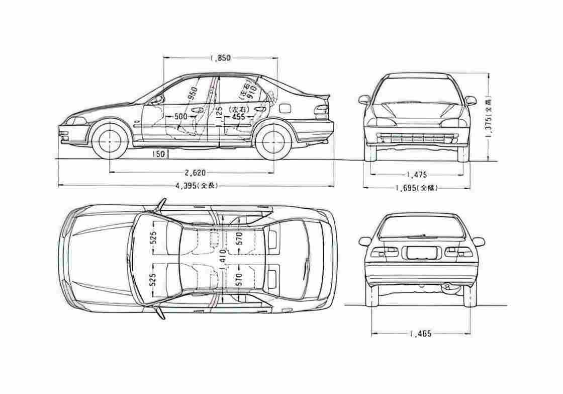 Blueprint Honda Civic SiR Sedan 1991 A4 Photo Print