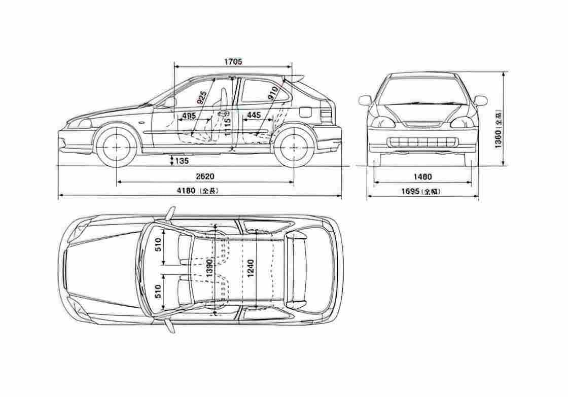 Blueprint Honda Civic Type R Hatchback 1997 A4 Photo Print