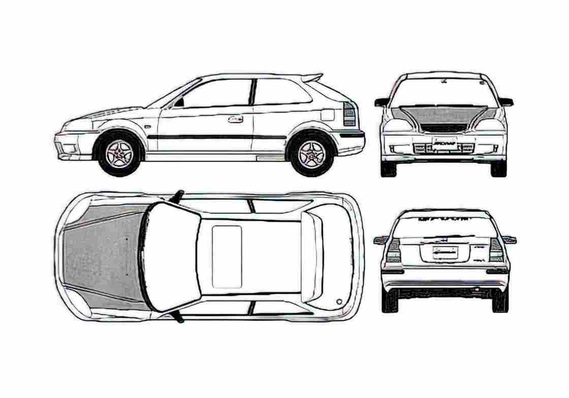 Blueprint Honda Civic Type R Hatchback 1999 A4 Photo Print