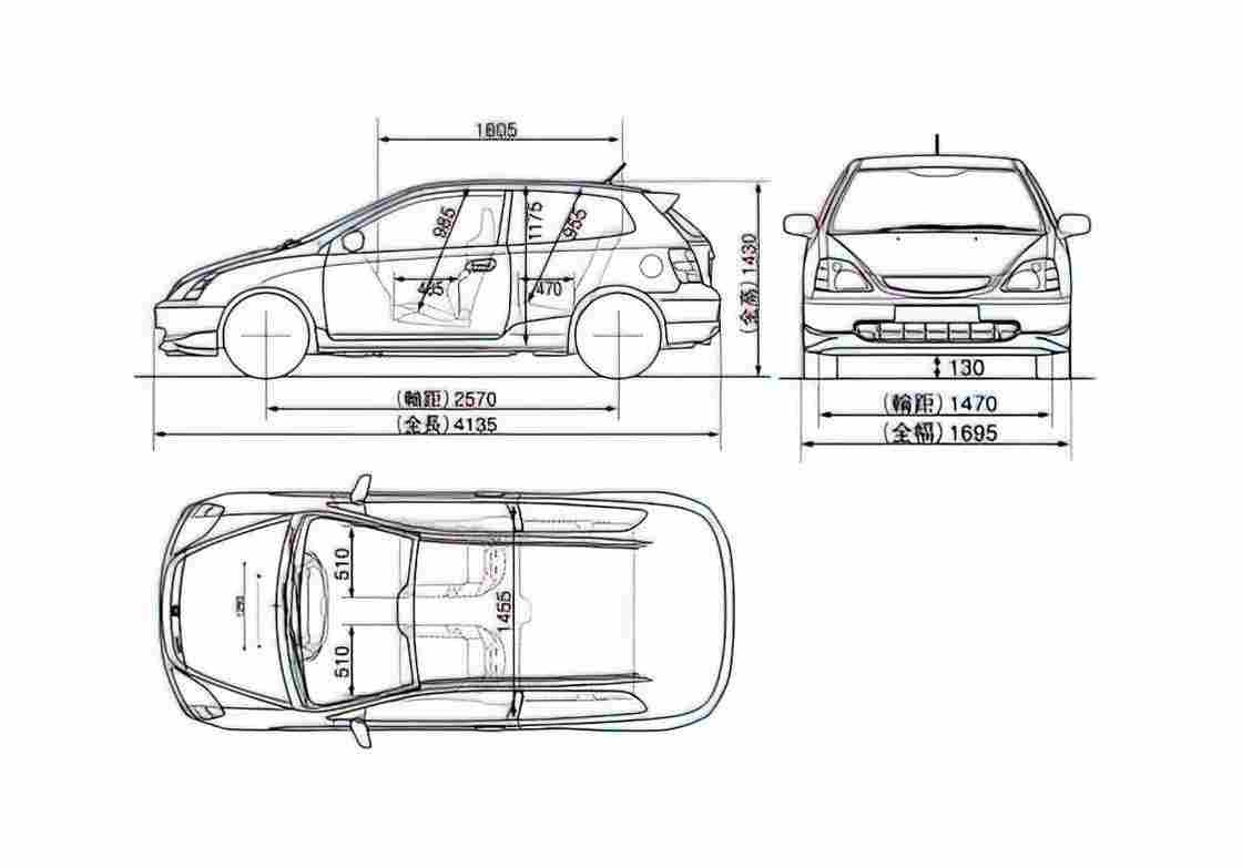 Blueprint Honda Civic Type R Hatchback 2001 A4 Photo Print