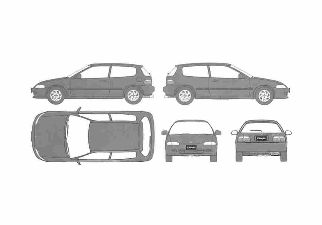 Blueprint Honda Civic V DX Vit 3 door Hatchback 1991 A4 Photo Print
