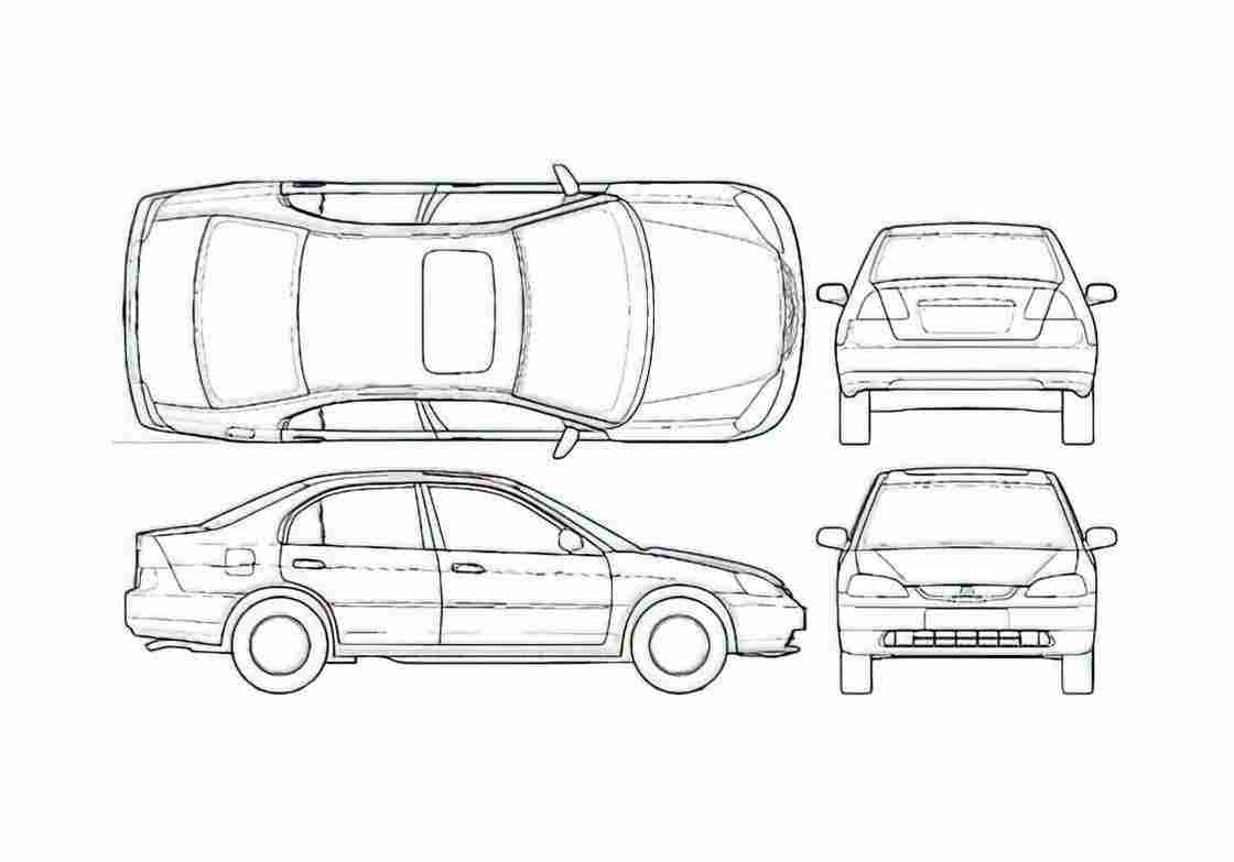 Blueprint Honda Civic VII ES 4 door Sedan 2003 A4 Photo Print