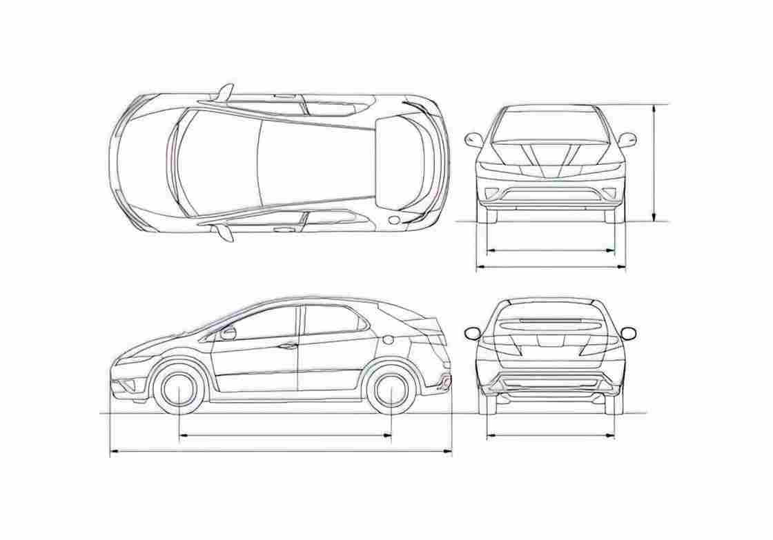 Blueprint Honda Civic VIII FK 5 door Hatchback 2006 A4 Photo Print