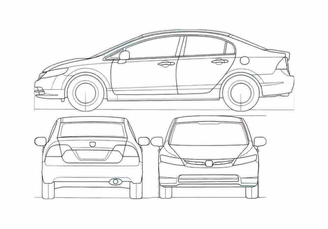 Blueprint Honda Civic VIII LXS Flex Sedan 2008 A4 Photo Print