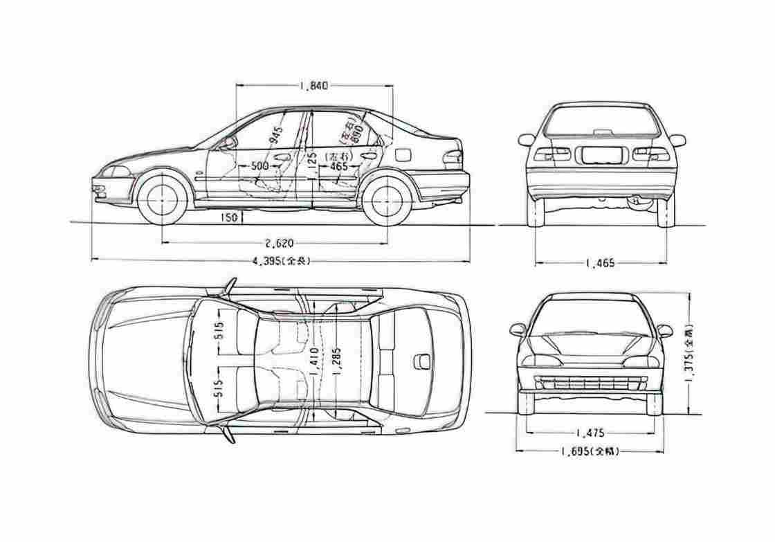 Blueprint Honda Civic VTi Sedan 1991 A4 Photo Print