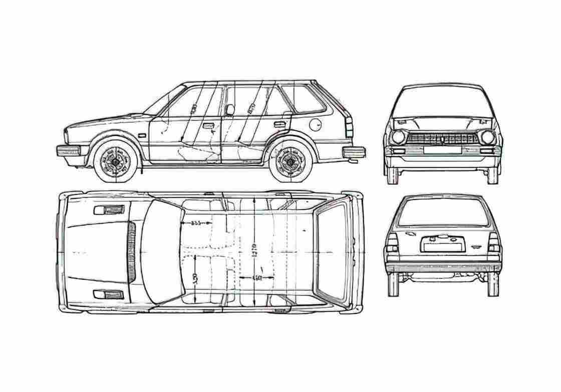 Blueprint Honda Civic Wagon 1981 A4 Photo Print