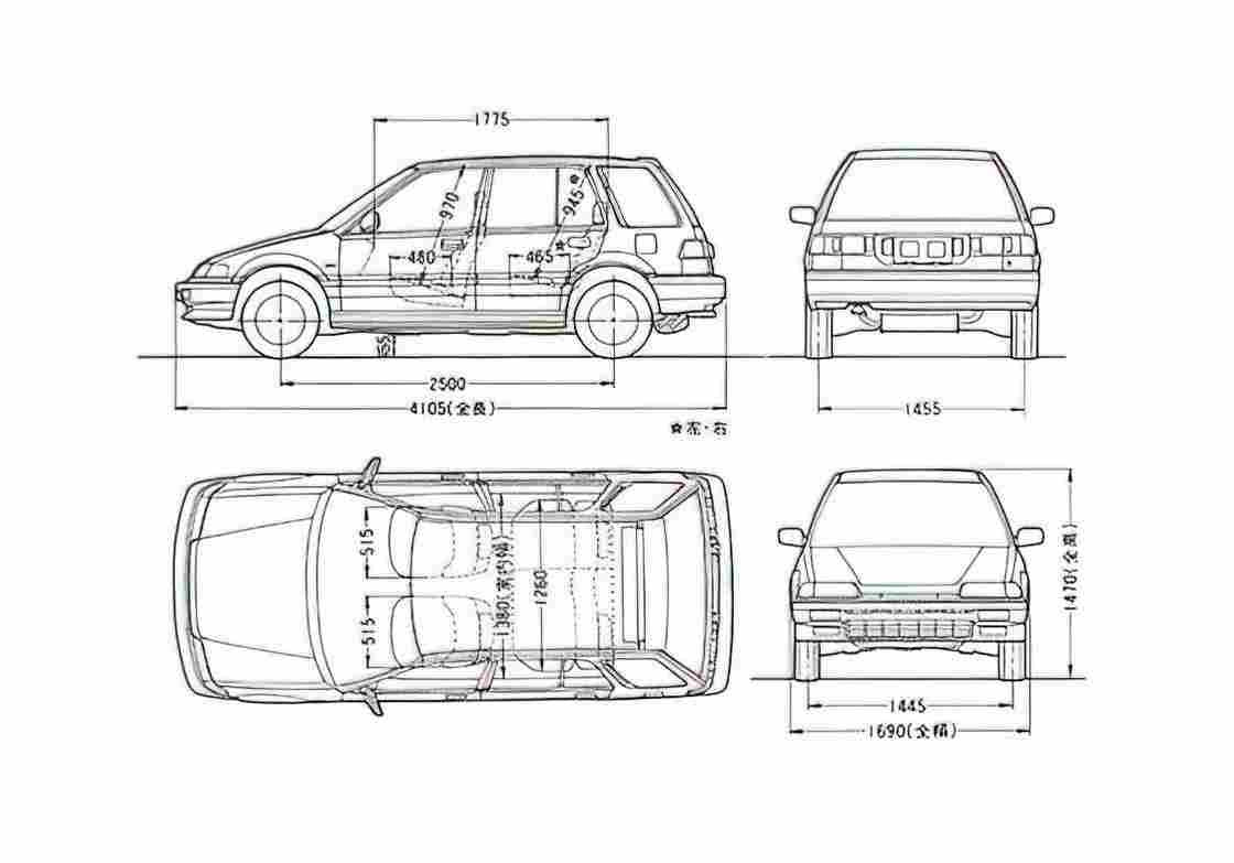 Blueprint Honda Civic Wagon 1987 A4 Photo Print