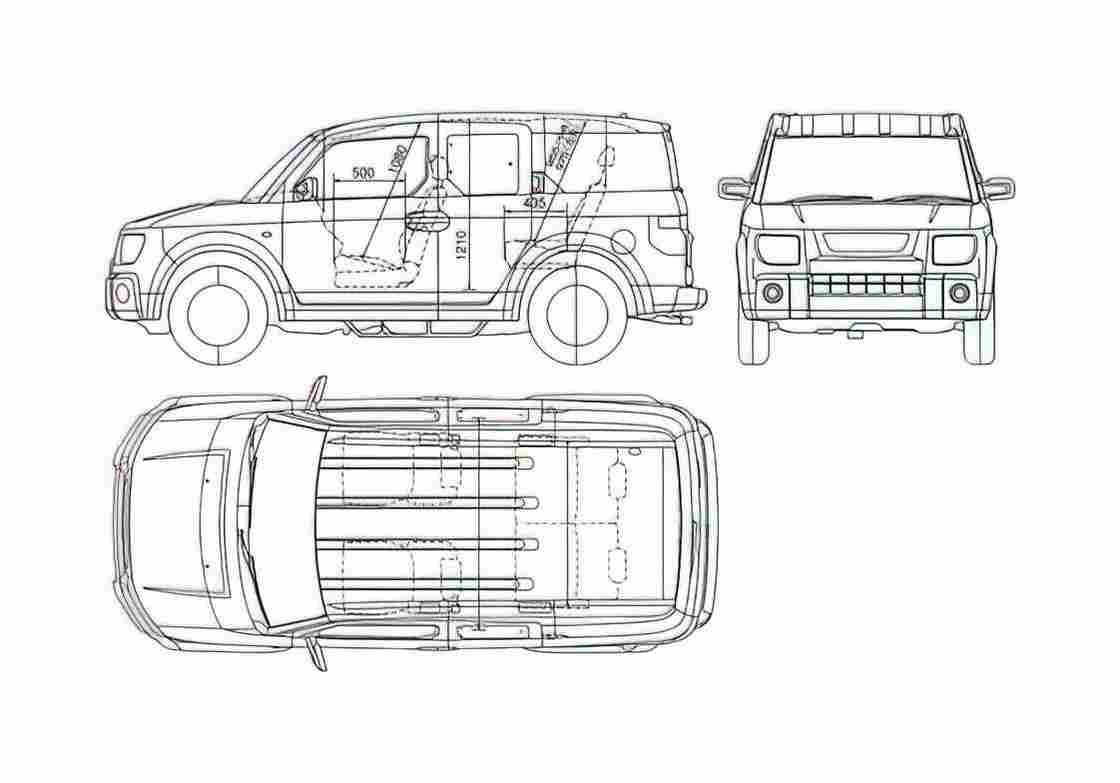 Blueprint Honda Element SUV 2005 A4 Photo Print