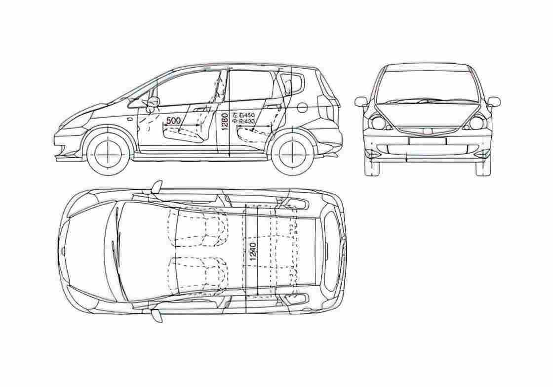 Blueprint Honda Fit Hatchback 2005 A4 Photo Print