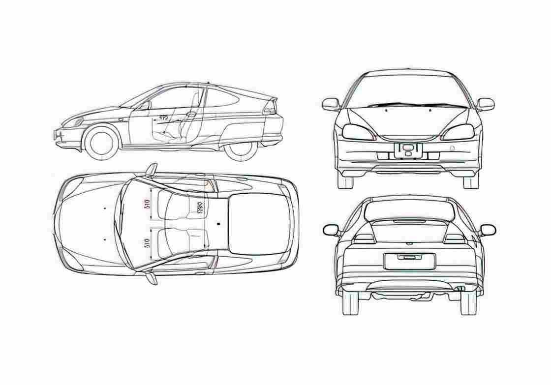 Blueprint Honda Insight Hatchback 2005 A4 Photo Print