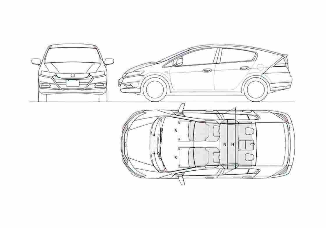 Blueprint Honda Insight II Hatchback 2009 A4 Photo Print