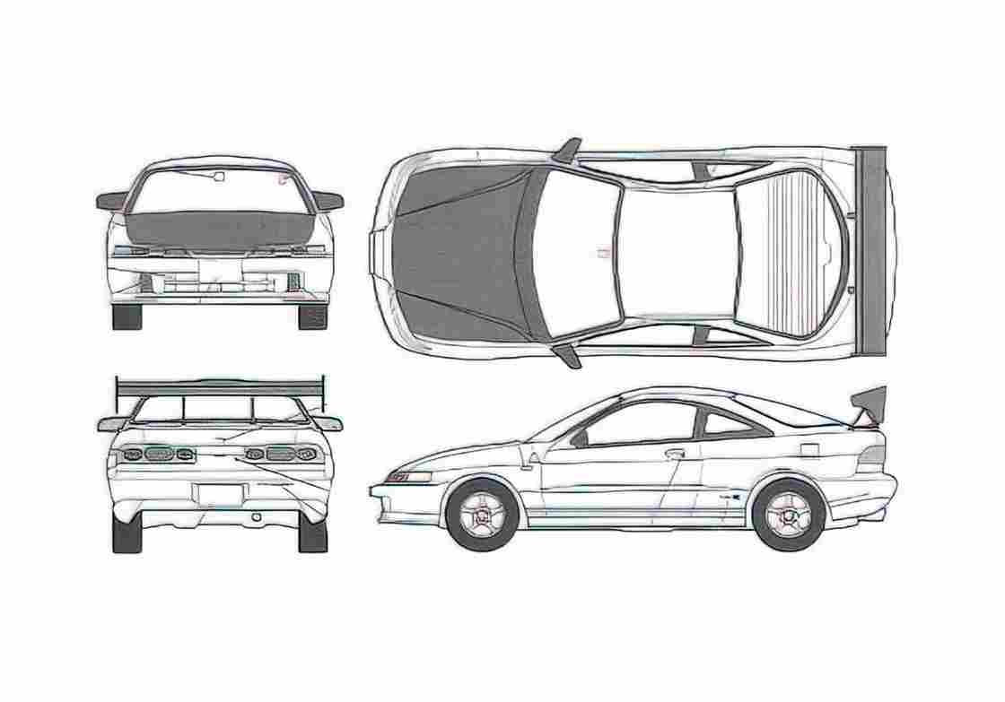 Blueprint Honda Integra III DC2 Type R Coupe 1998 A4 Photo Print