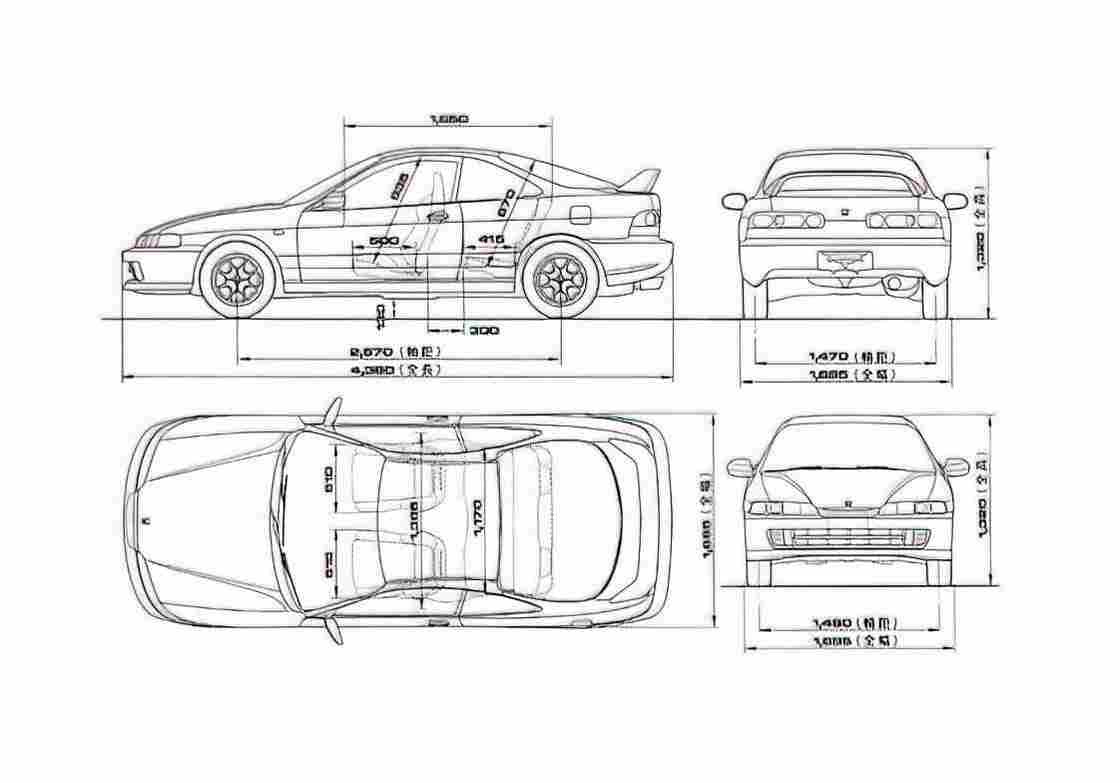 Blueprint Honda Integra Type R Hatchback 1995 A4 Photo Print