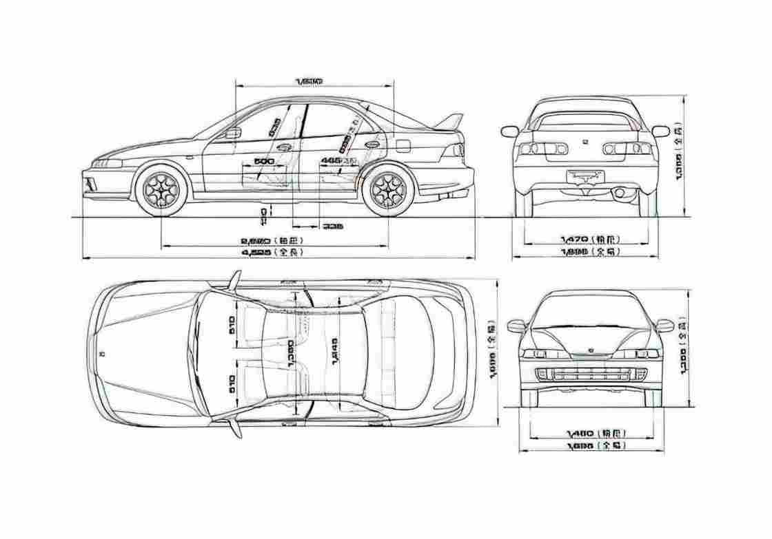Blueprint Honda Integra Type R Sedan 1995 A4 Photo Print