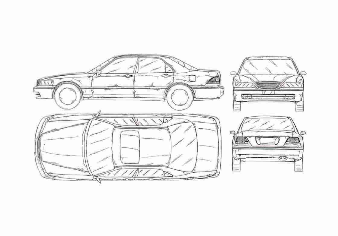 Blueprint Honda Legend Sedan 1992 A4 Photo Print