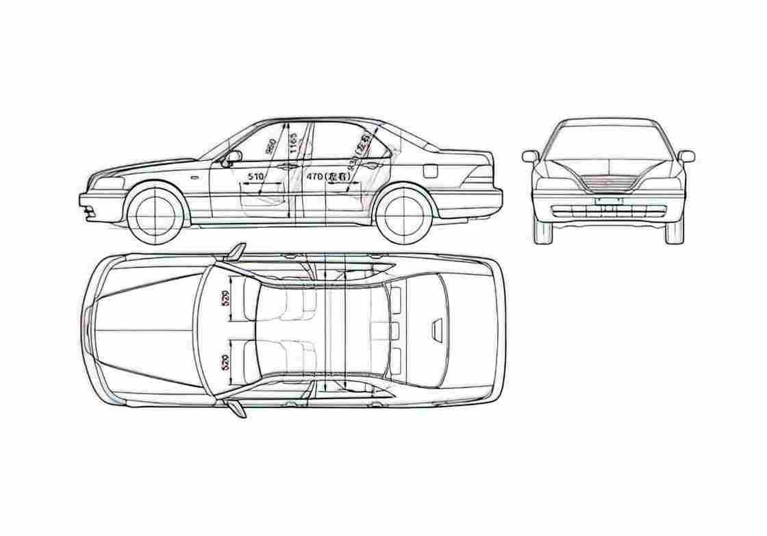 Blueprint Honda Legend Sedan 1993 A4 Photo Print