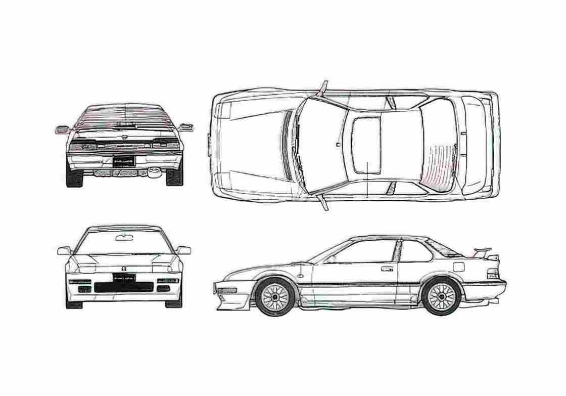 Blueprint Honda Prelude III Coupe 1988 A4 Photo Print