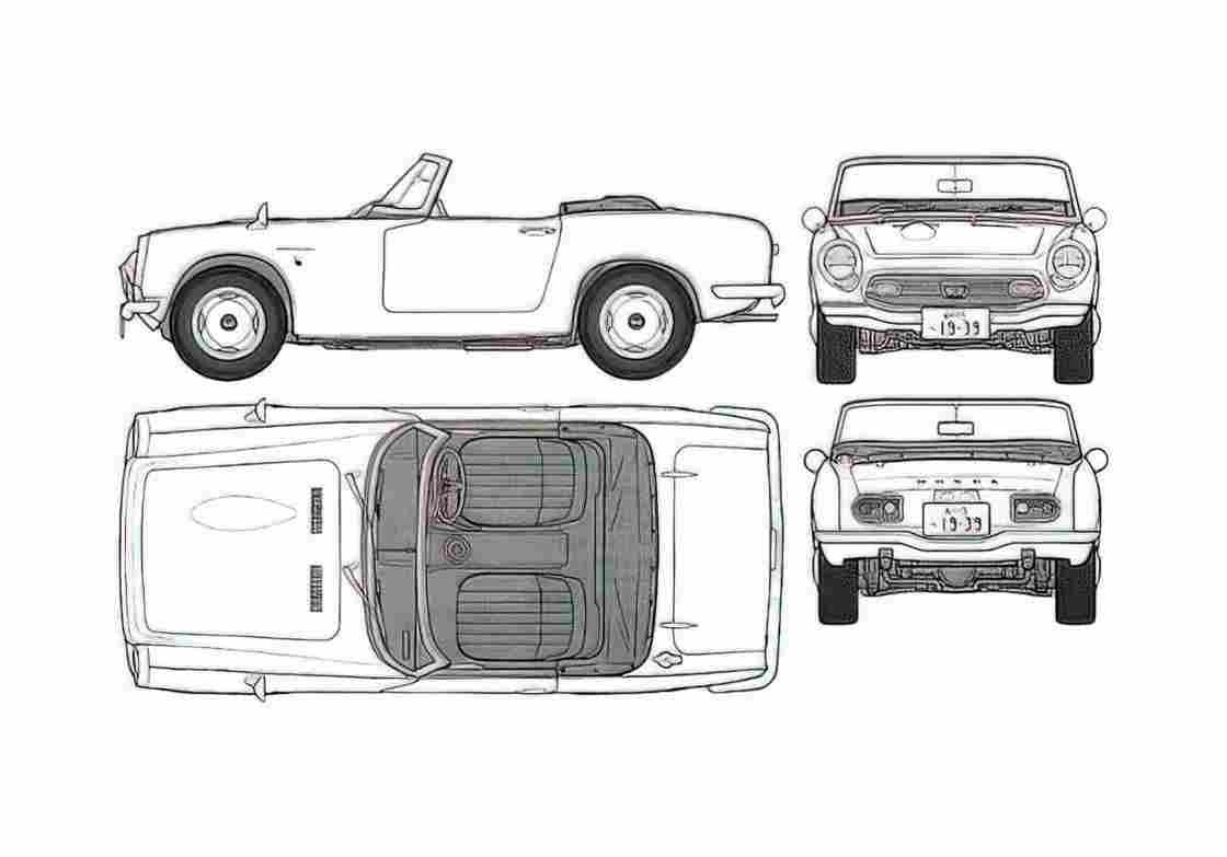 Blueprint Honda S800 Cabriolet 1965 A4 Photo Print