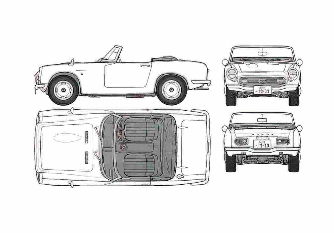 Blueprint Honda S800 Cabriolet 1966 A4 Photo Print