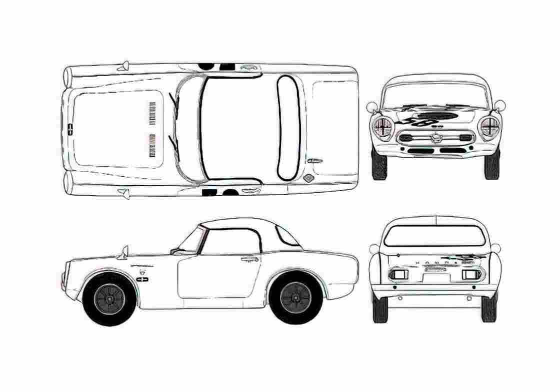 Blueprint Honda S800 Roadster 1967 A4 Photo Print