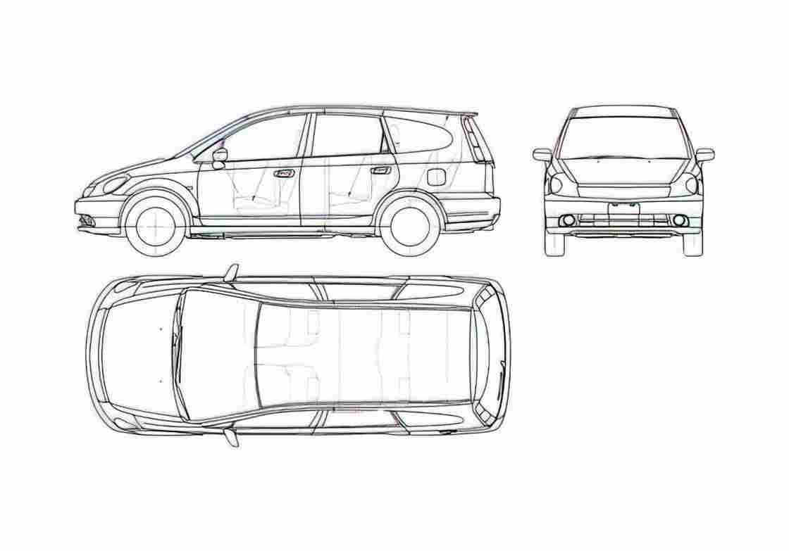 Blueprint Honda Stream Minivan 2005 A4 Photo Print