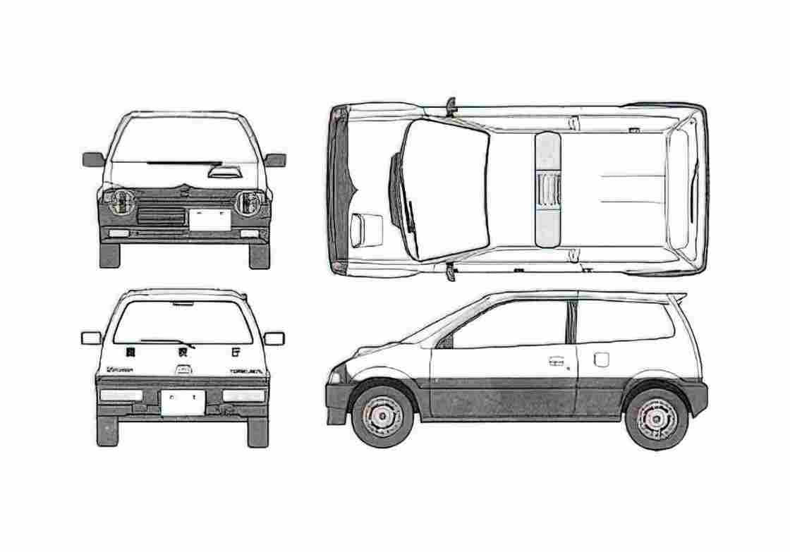 Blueprint Honda Today Hatchback 1989 A4 Photo Print
