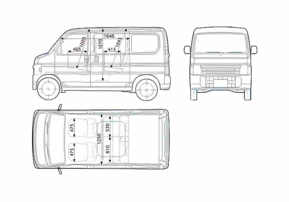 Blueprint Honda Vamos Microvan 2005 A4 Photo Print