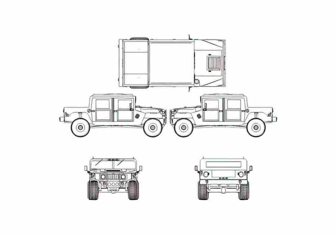 Blueprint Hummer H1 SUV 1992 A4 Photo Print