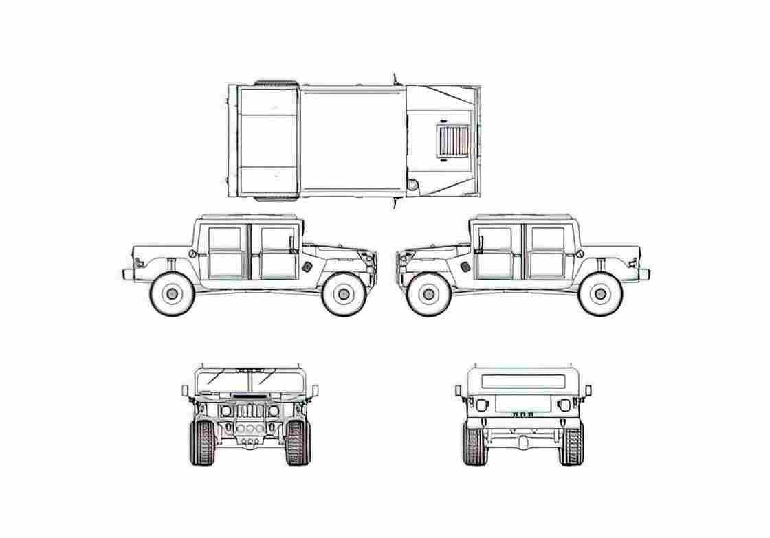 Blueprint Hummer H1 Sut SUV 1992 A4 Photo Print