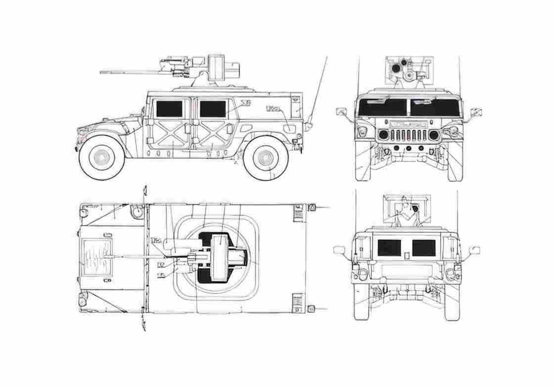 Blueprint Hummer M242 Bushmaster SUV 1999 A4 Photo Print