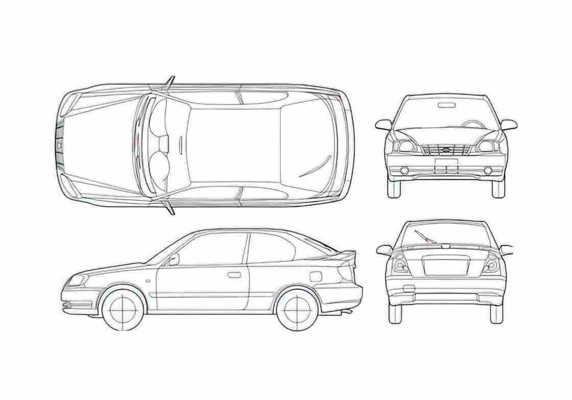 Blueprint Hyundai Accent 3 door Hatchback 2005 A4 Photo Print