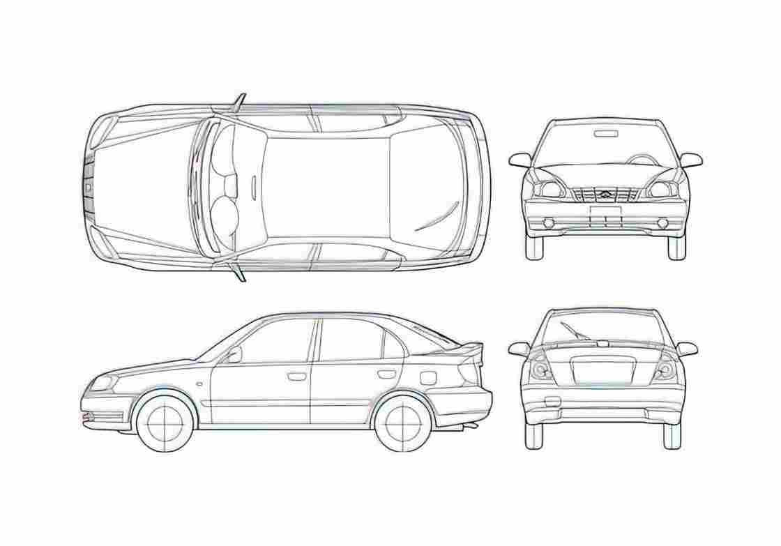 Blueprint Hyundai Accent 5 door Hatchback 2005 A4 Photo Print