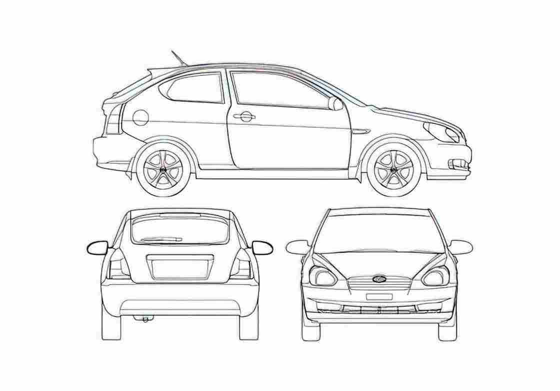 Blueprint Hyundai Accent Hatchback 2007 A4 Photo Print