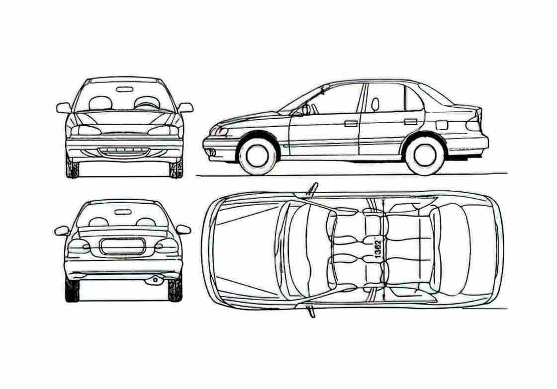 Blueprint Hyundai Accent Sedan 1994 A4 Photo Print