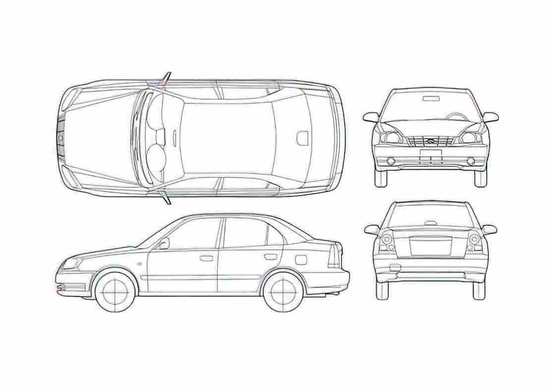 Blueprint Hyundai Accent Sedan 2005 A4 Photo Print