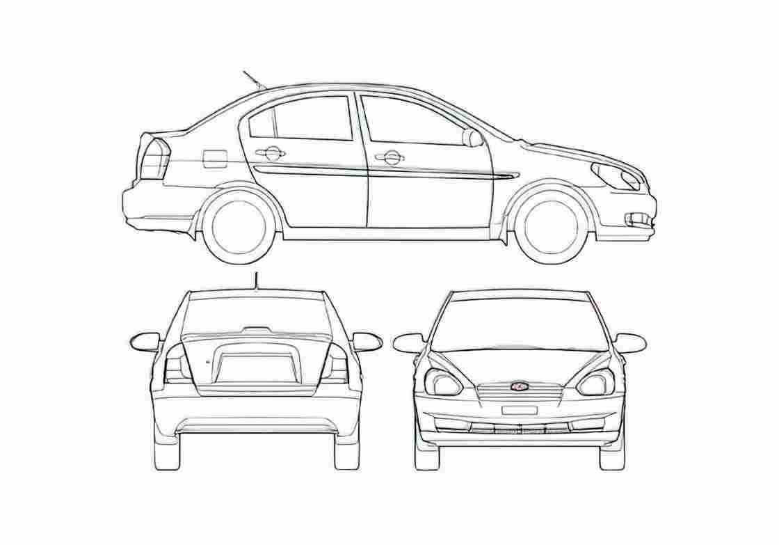 Blueprint Hyundai Accent Sedan 2008 A4 Photo Print