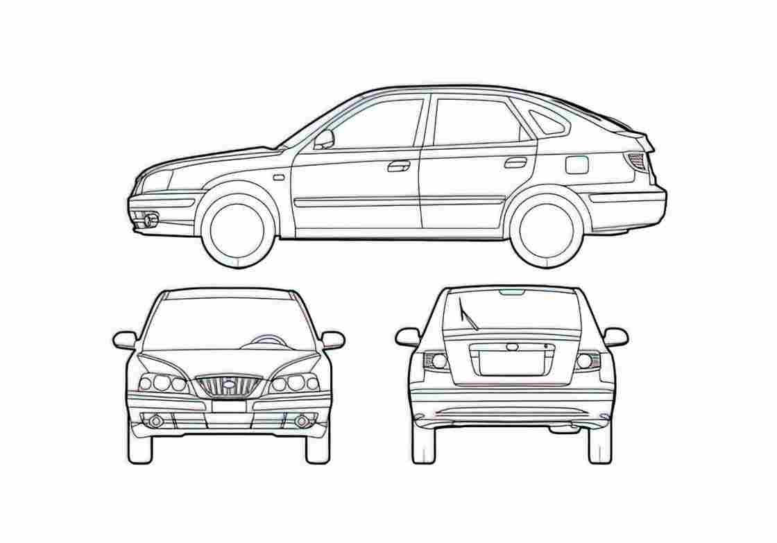 Blueprint Hyundai Elantra 5 door Hatchback 2005 A4 Photo Print