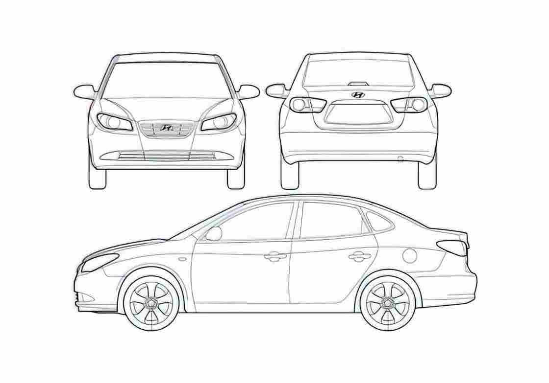Blueprint Hyundai Elantra I30 Sedan 2007 A4 Photo Print
