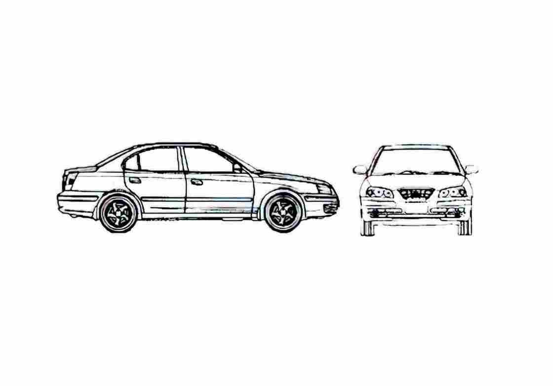 Blueprint Hyundai Elantra Sedan 2002 A4 Photo Print