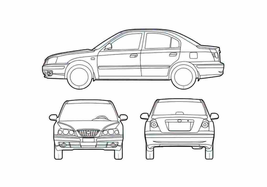 Blueprint Hyundai Elantra Sedan 2005 A4 Photo Print