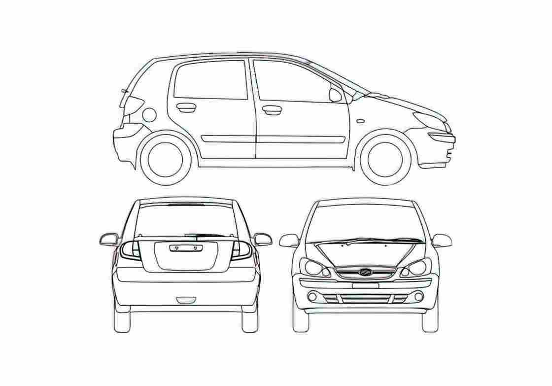 Blueprint Hyundai Getz Hatchback 2008 A4 Photo Print