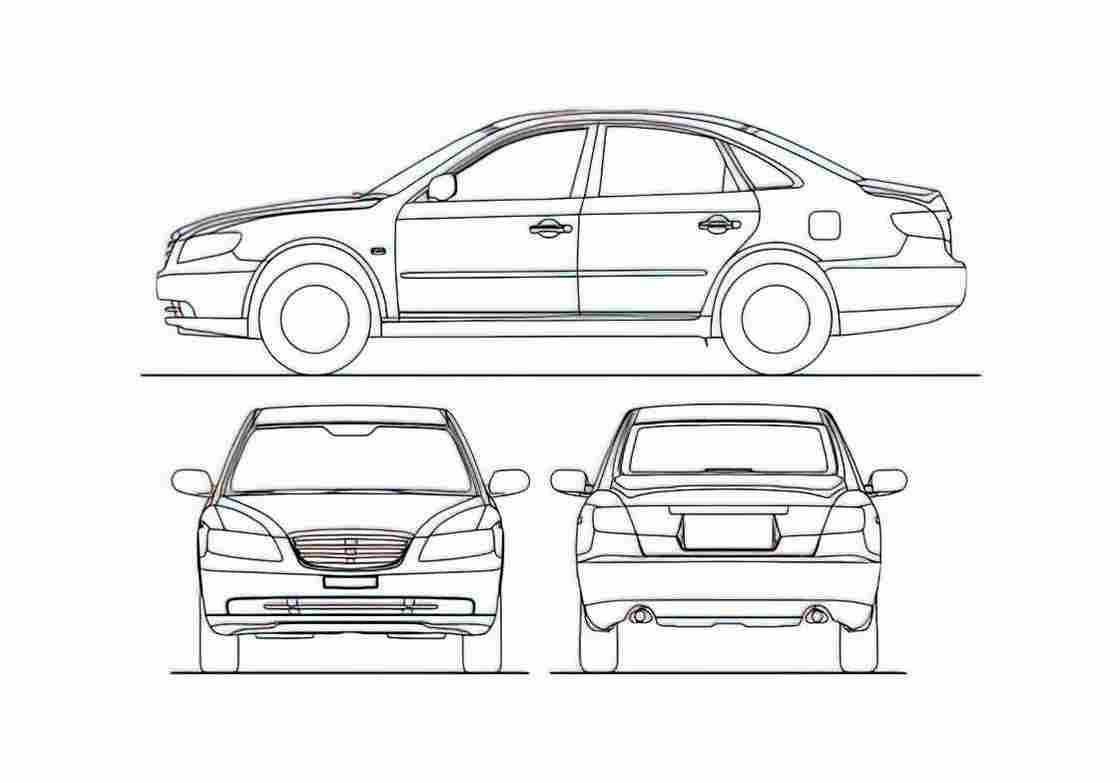 Blueprint Hyundai Grandeur Sedan 2009 A4 Photo Print