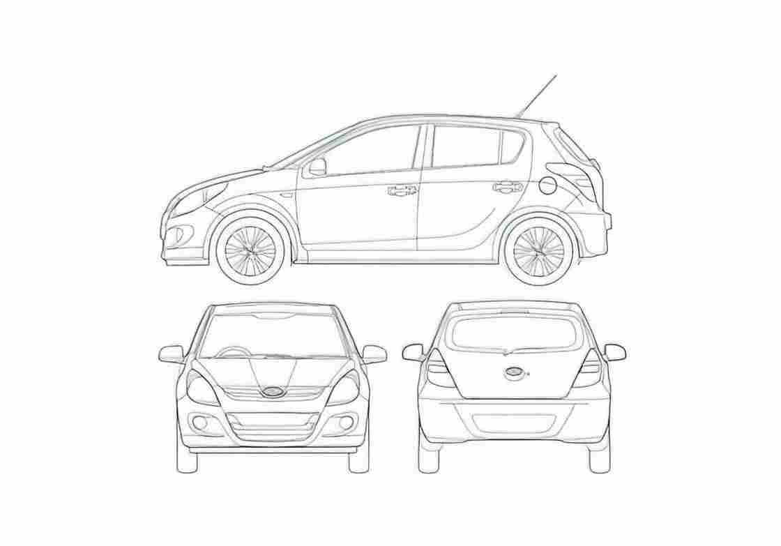 Blueprint Hyundai I20 Hatchback 2009 A4 Photo Print