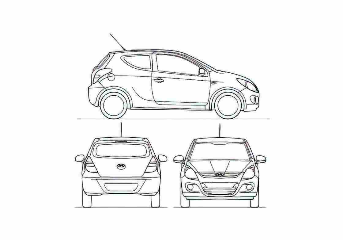 Blueprint Hyundai I20 Hatchback 2010 A4 Photo Print