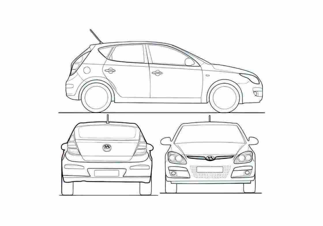 Blueprint Hyundai I30 Hatchback 2008 A4 Photo Print