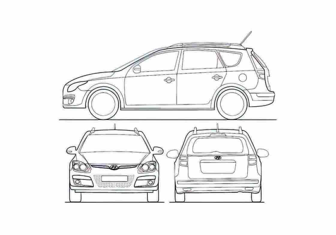 Blueprint Hyundai I30CW Hatchback 2009 A4 Photo Print