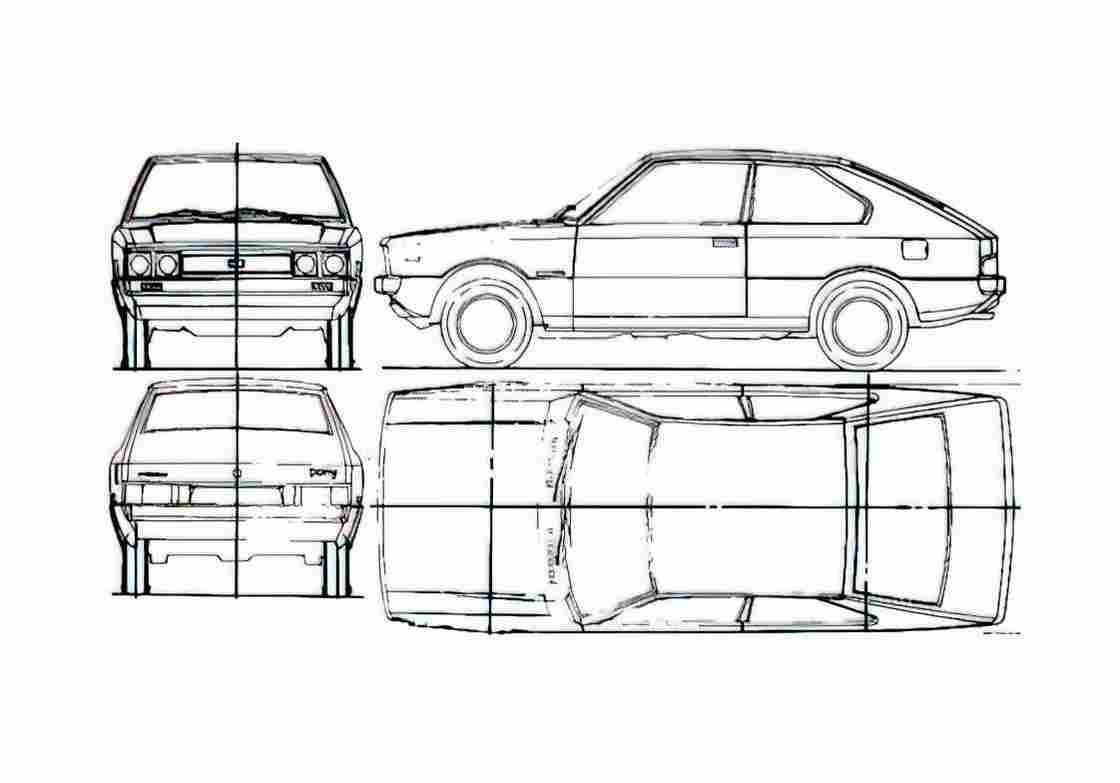 Blueprint Hyundai Pony Hatchback 1975 A4 Photo Print